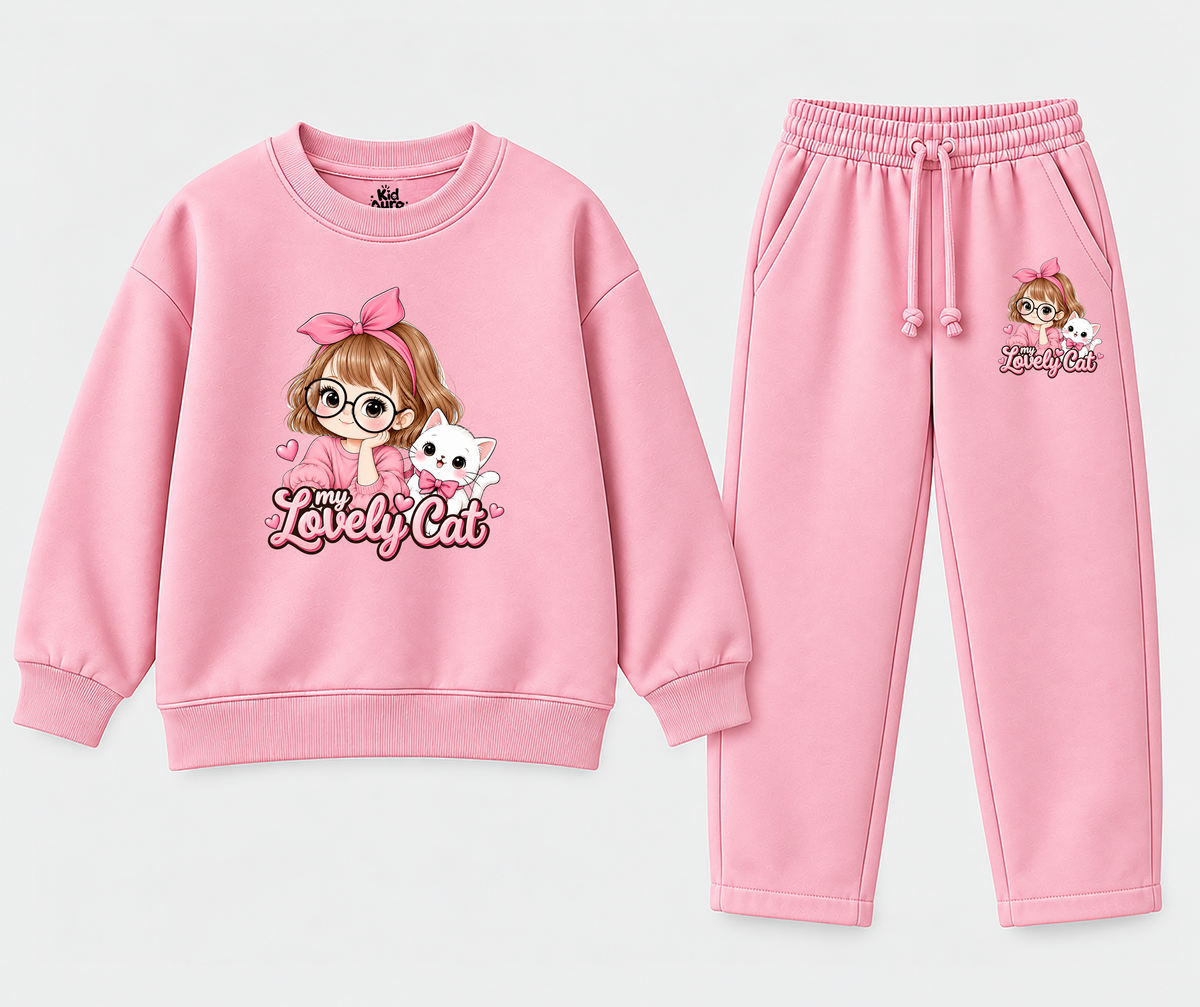 Girls' My Lovely Cat Pink Sweatshirt & Trouser Set