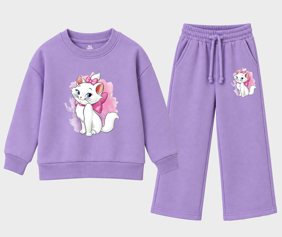 Girls' Marie Kitten Lavender Sweatshirt & Trouser Set