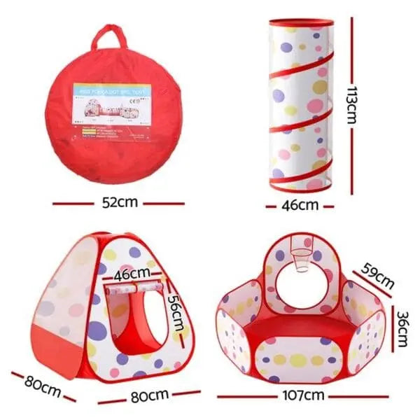 3 in 1 Tunnel Tent House For Kids With 50 Soft Balls