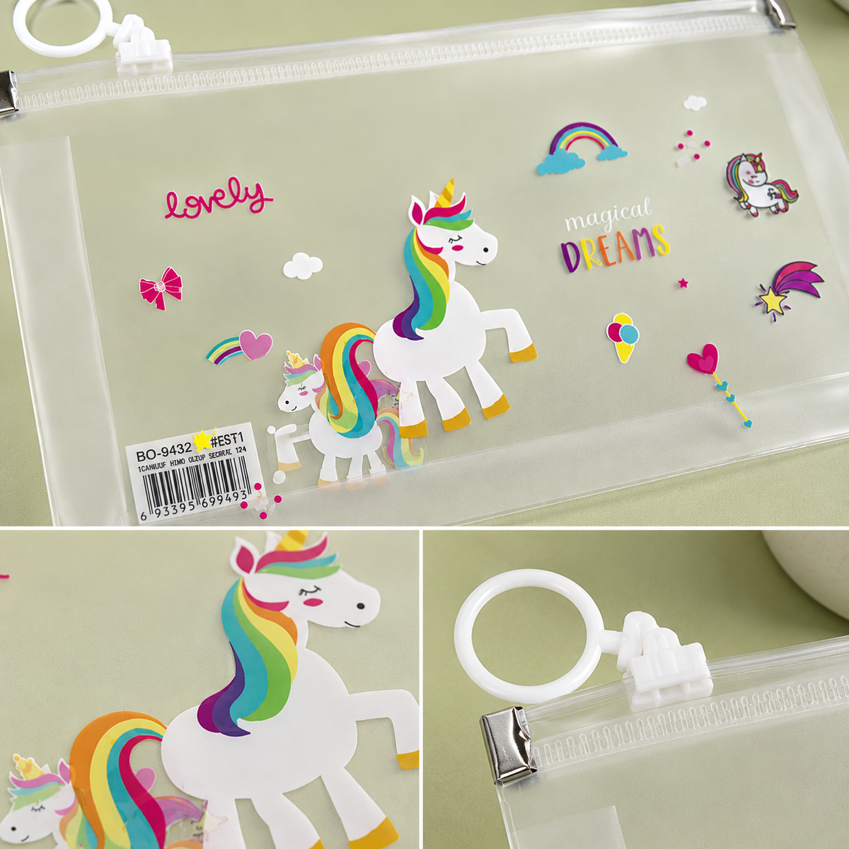 TRANSPARENT UNICORN ZIP POUCH