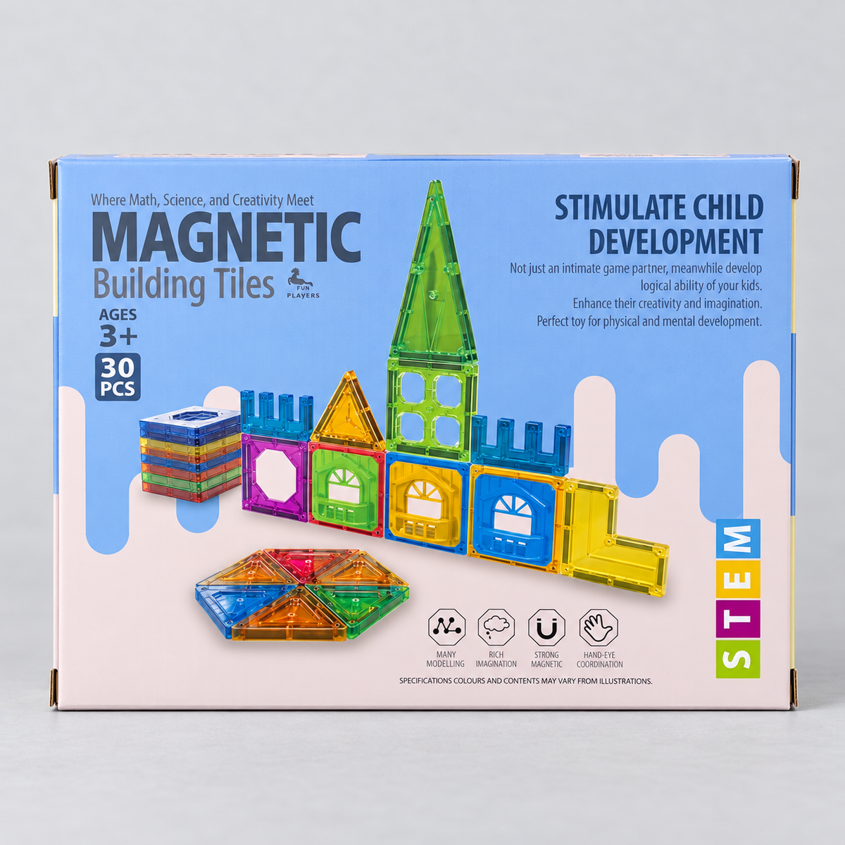 30-Piece Magnetic Building Tiles Set