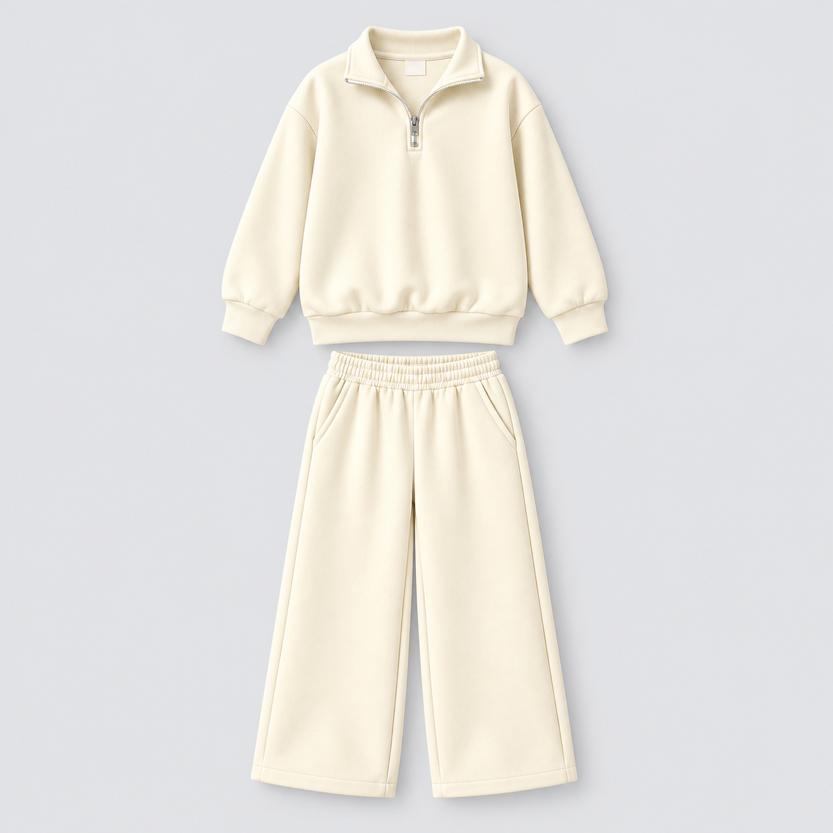 Half-Zip Wide-Leg Co-Ord Set – Cream