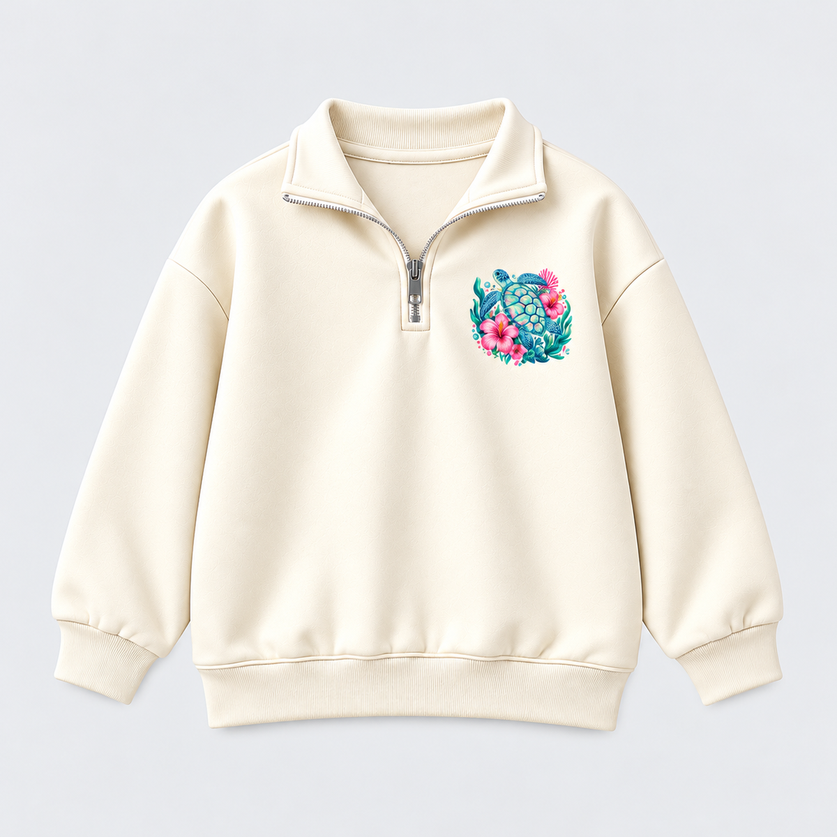 Girls' Ocean Turtle Cream Half-Zip Sweatshirt & Trouser Set