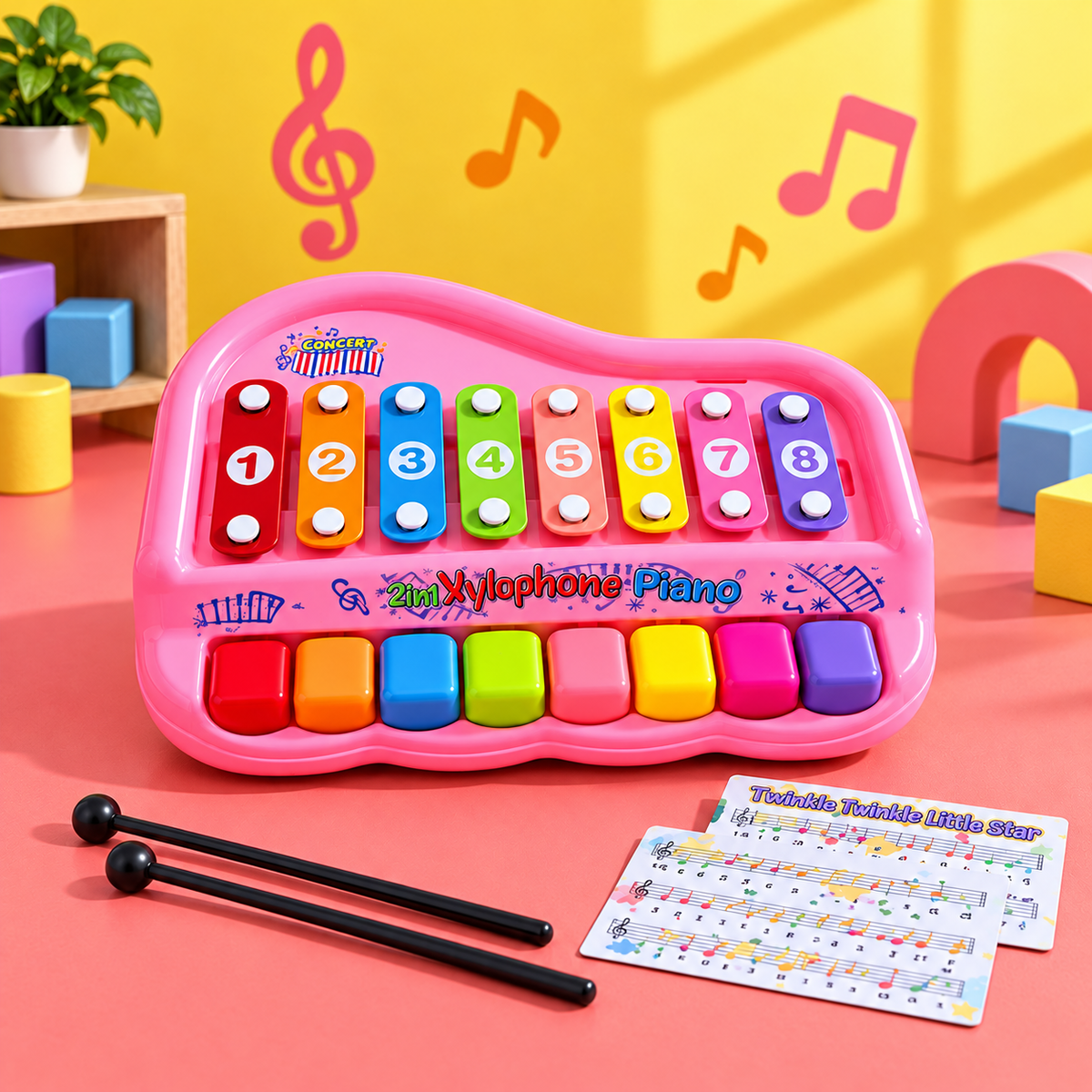 2-in-1 Kids Xylophone and Piano Musical Toy