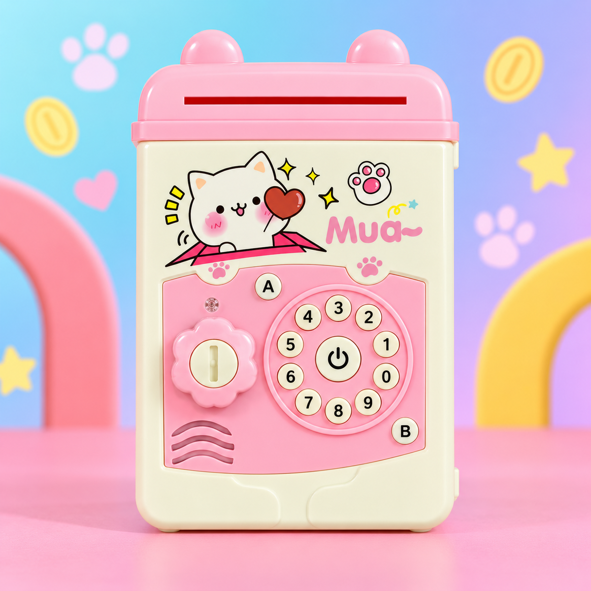 Cute Cat Electronic Password Money-Saving Box PINK