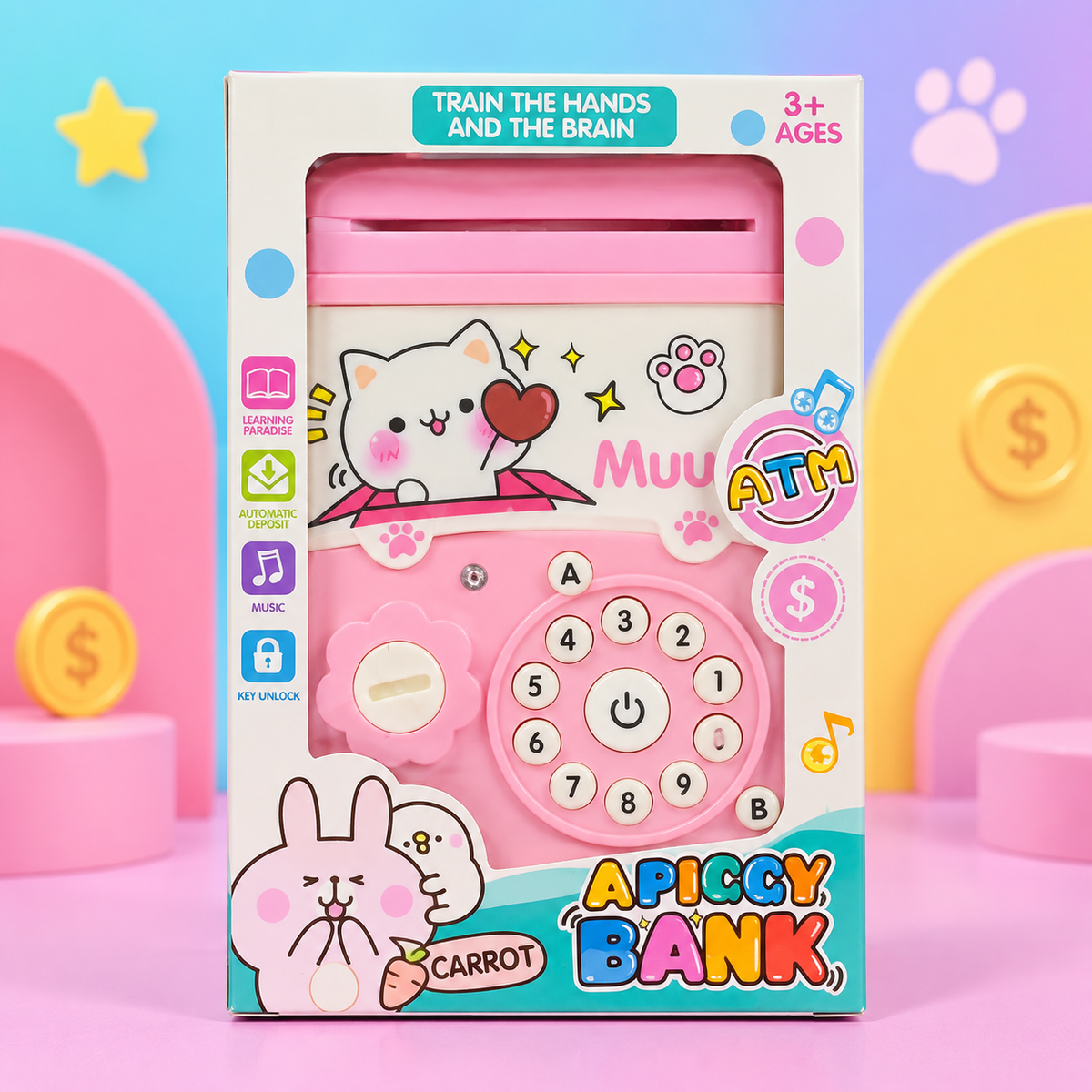 Cute Cat Electronic Password Money-Saving Box PINK