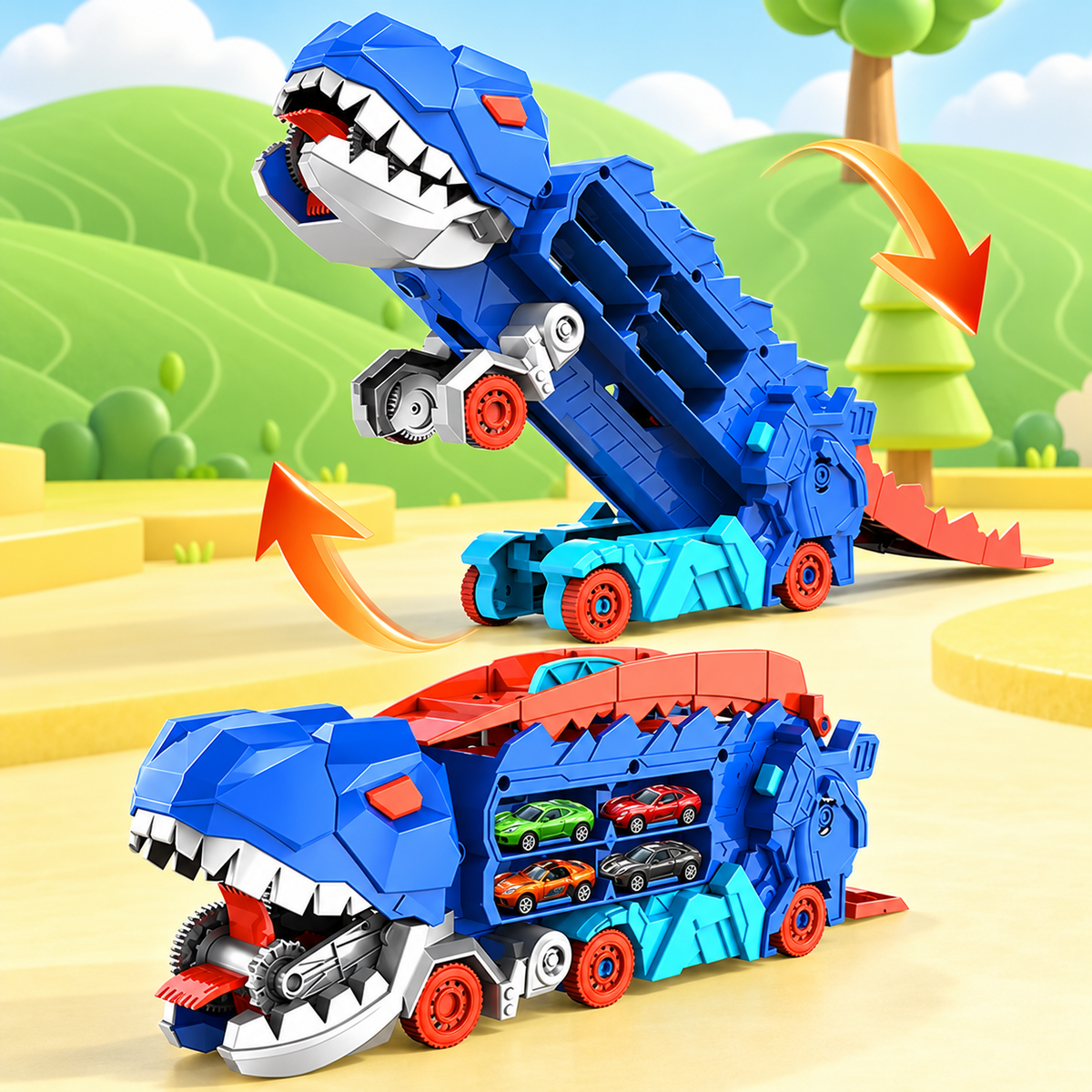 2in1 Foldable Dinosaur Truck - 2Pcs Cars
