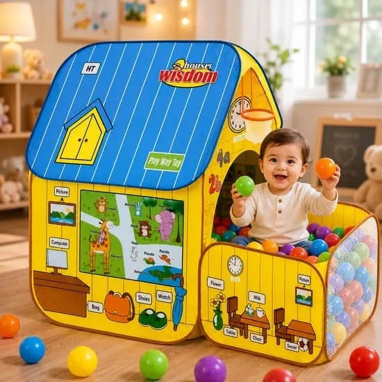 2-in-1 Pool House Play Tent With 50 Soft Balls