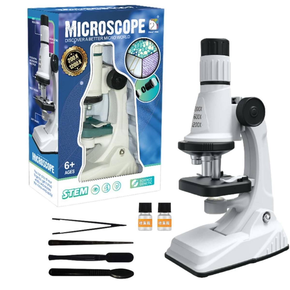 Educational Microscope STEM Science Kit – 200X, 600X & 1200X
