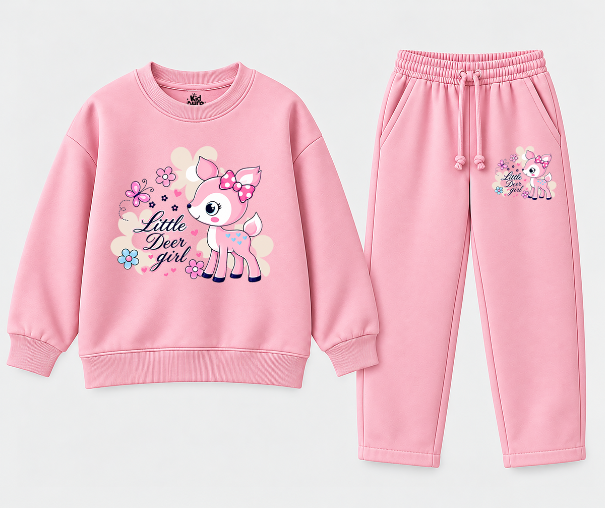 Girls' Little Deer Pink Sweatshirt & Trouser Set