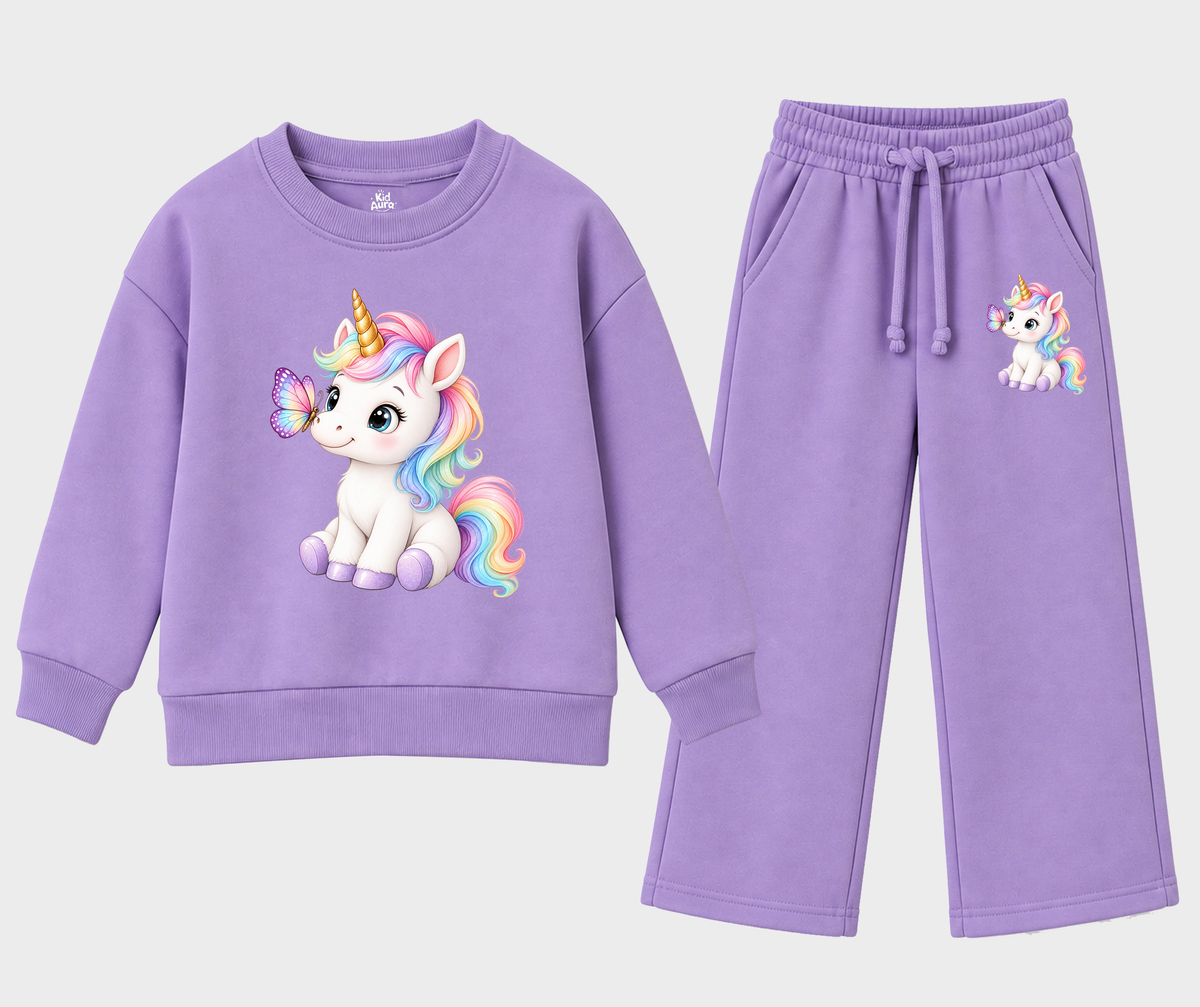 Girls' Rainbow Unicorn Lavender Sweatshirt & Trouser Set