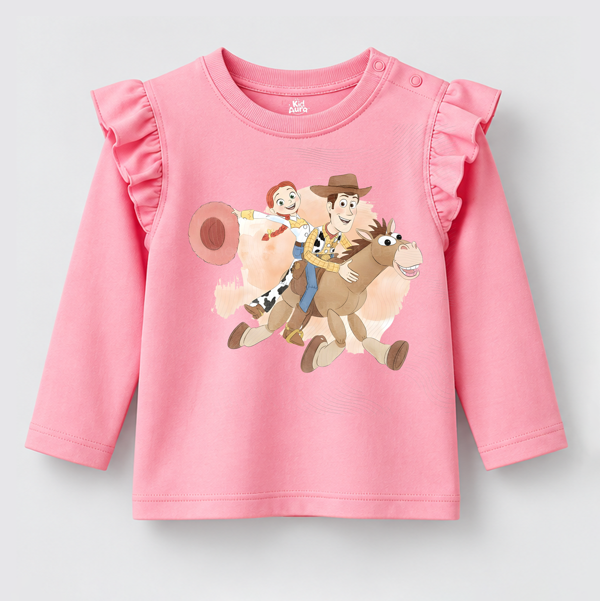 Girls' Toy Story Adventure Pink Ruffle Shoulder Top