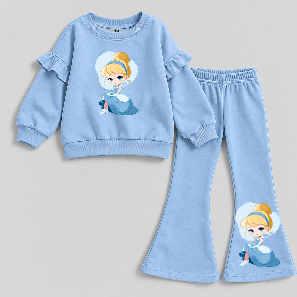 Girls' Cinderella Princess Blue Ruffle Sweatshirt & Flared Trouser Set
