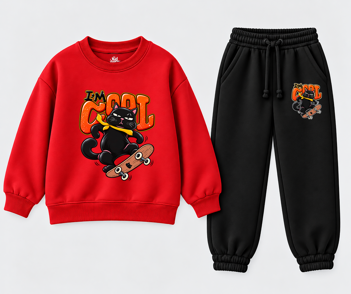Cool Skater Cat Tracksuit – Red & Black