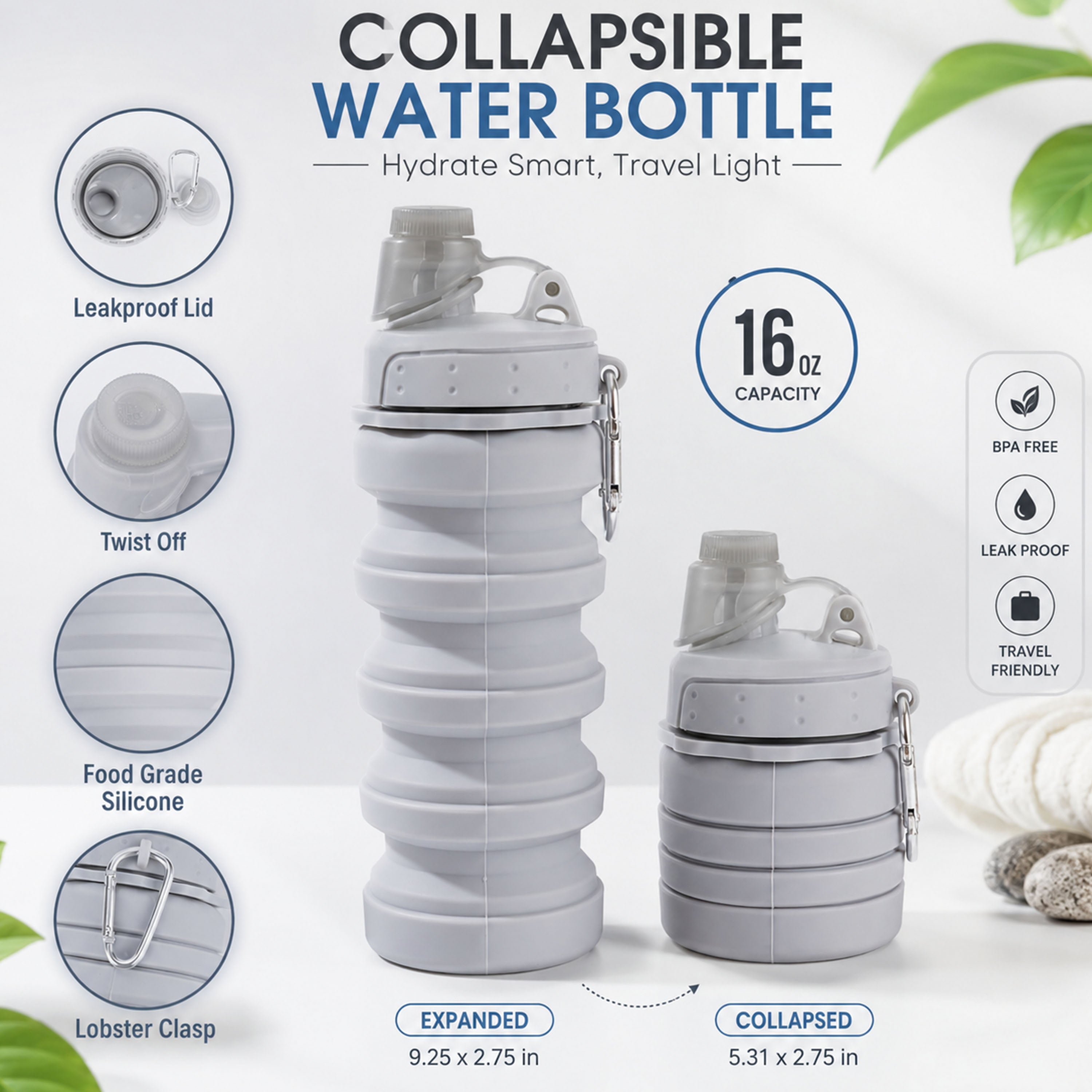 COLLAPEIBLE WATER BOTTLE (WHITE)