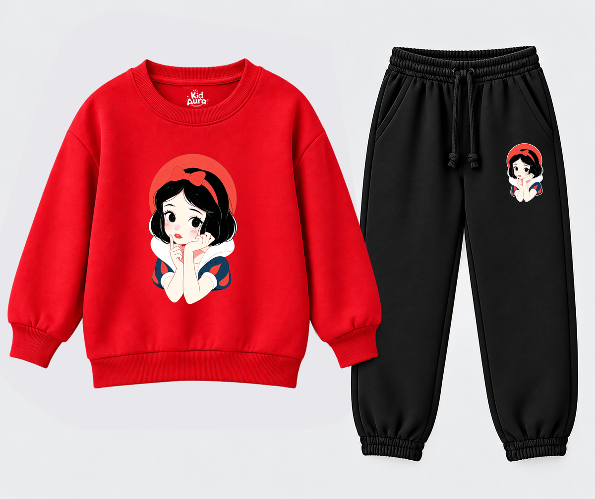Girls' Snow White Red & Black Printed Tracksuit Set
