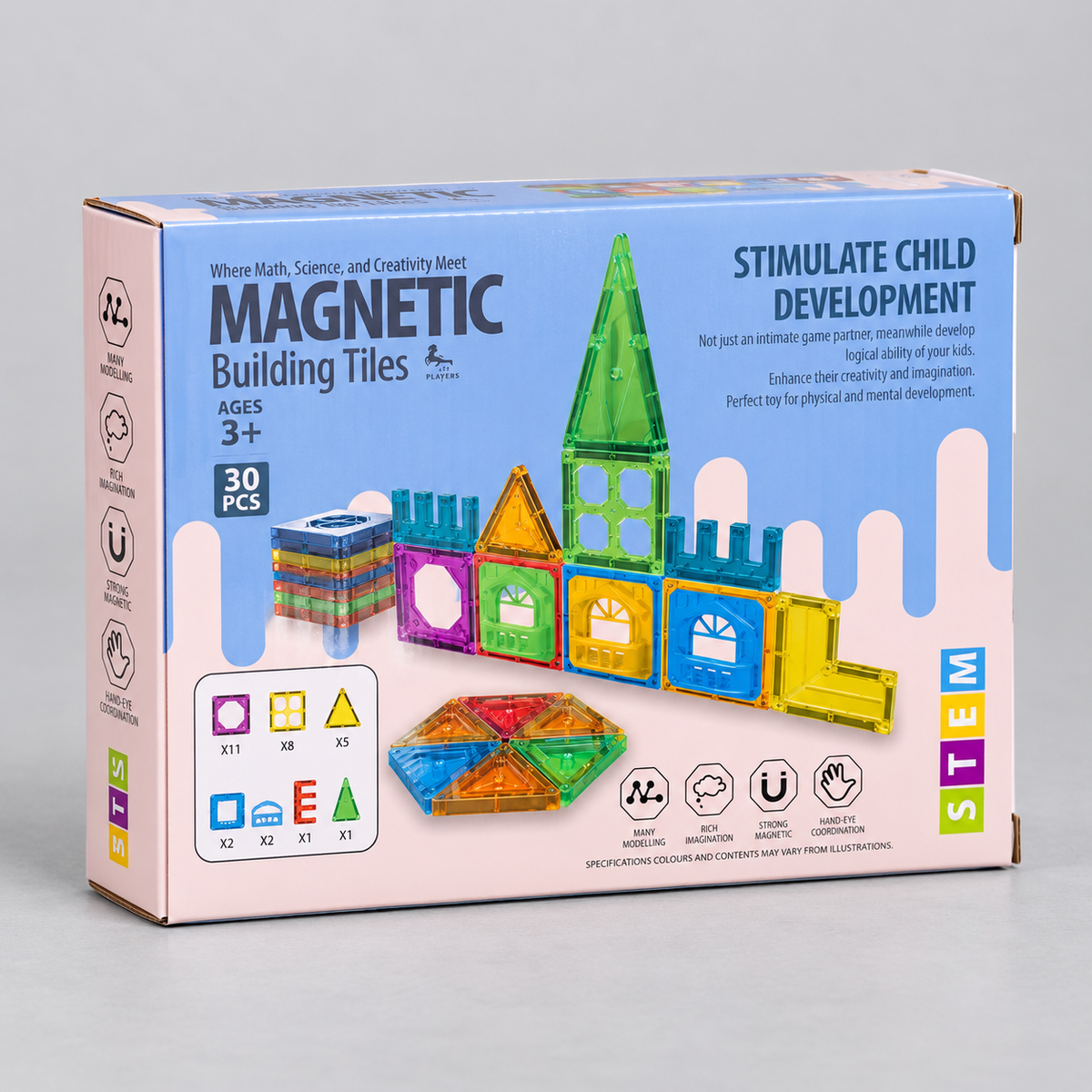 30-Piece Magnetic Building Tiles Set