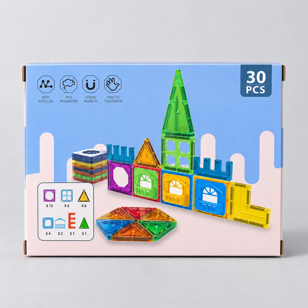 30-Piece Magnetic Building Tiles Set