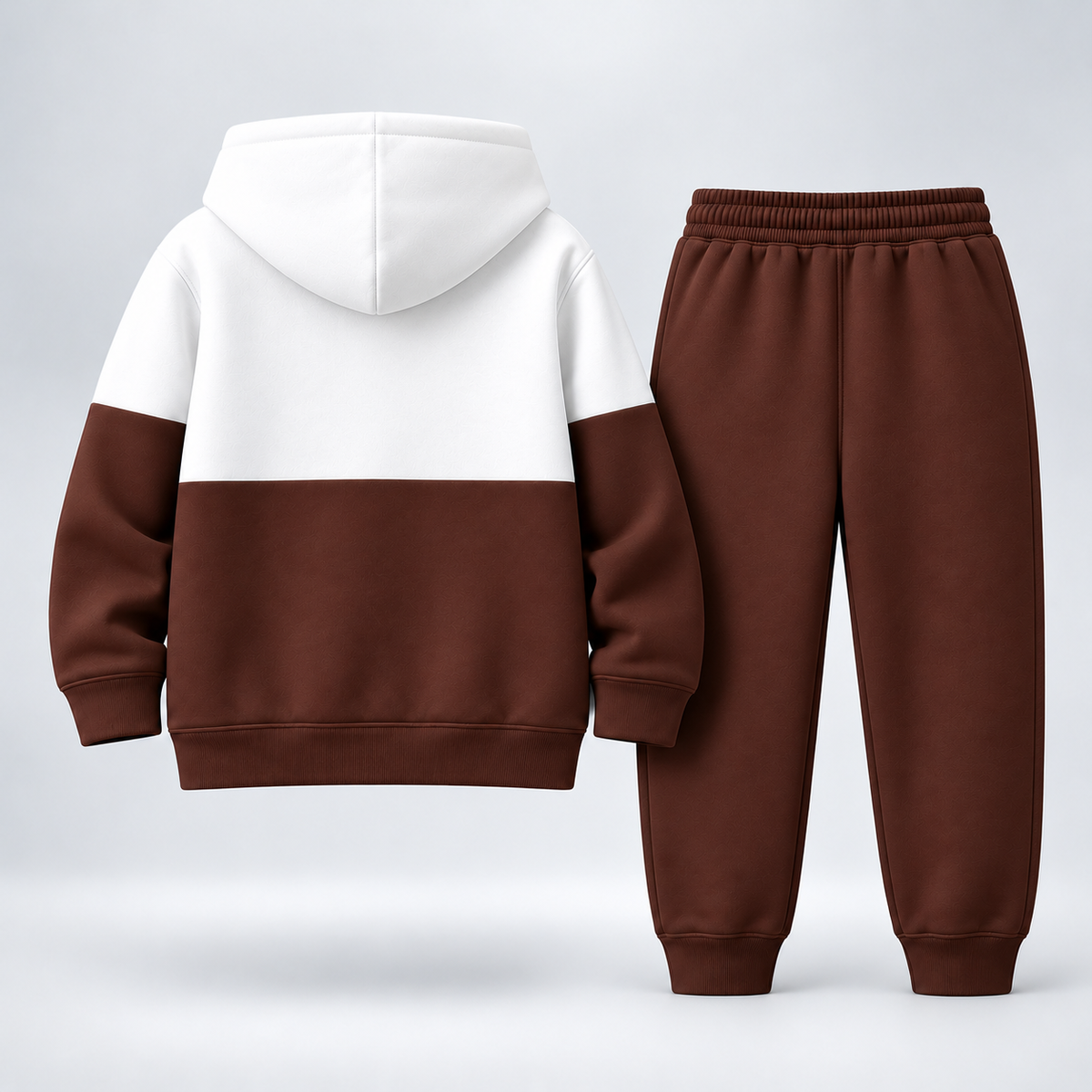 Classic Colorblock Hoodie Tracksuit – White & Chocolate Brown