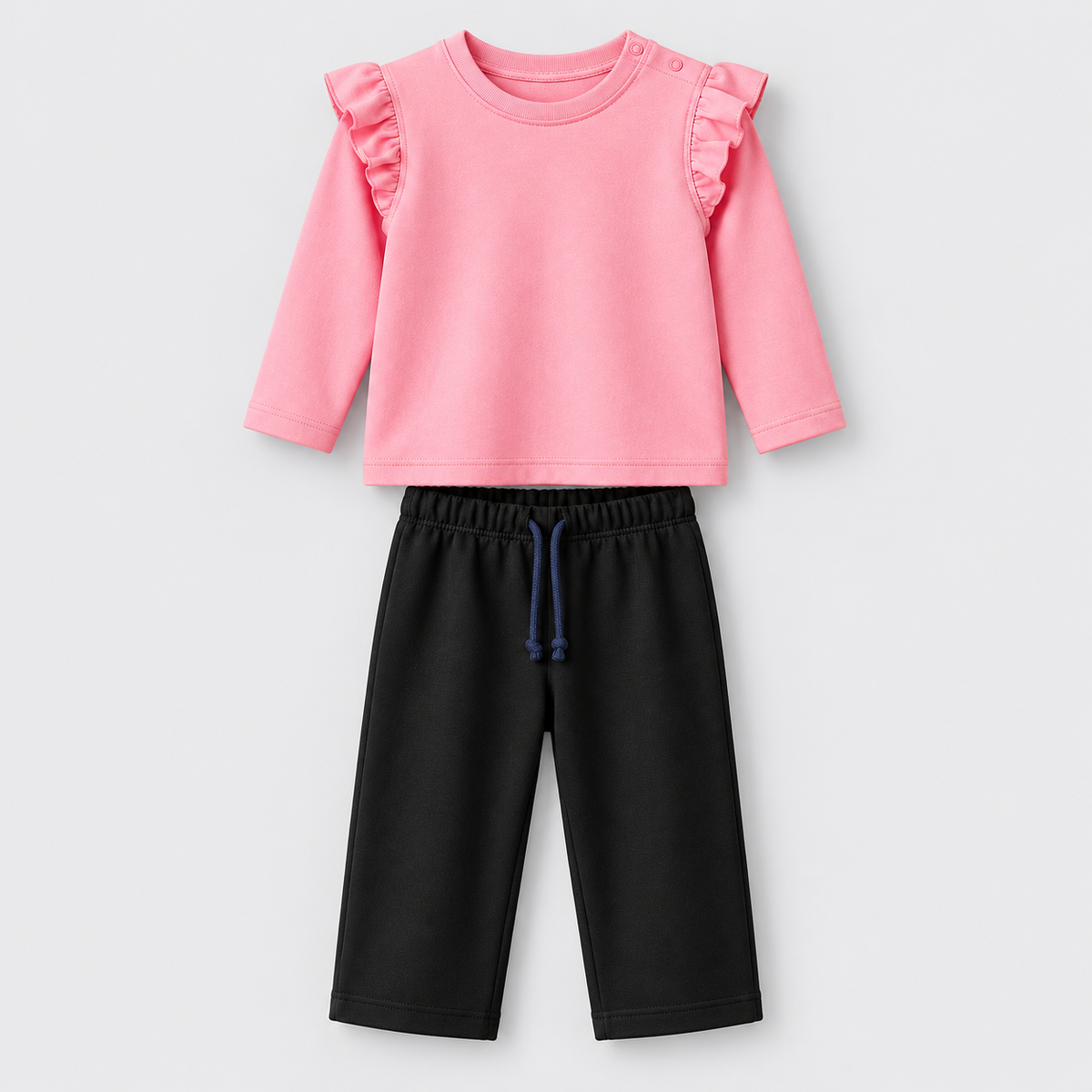 Ruffle Charm Girls Co-Ord Set – Pink & Black