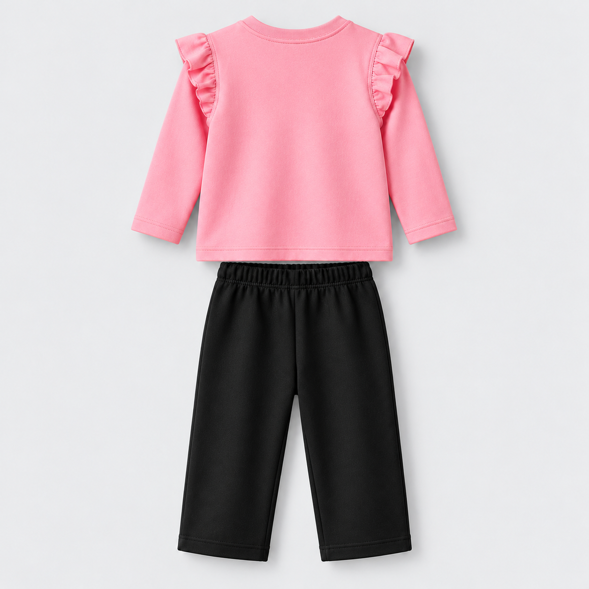 Ruffle Charm Girls Co-Ord Set – Pink & Black