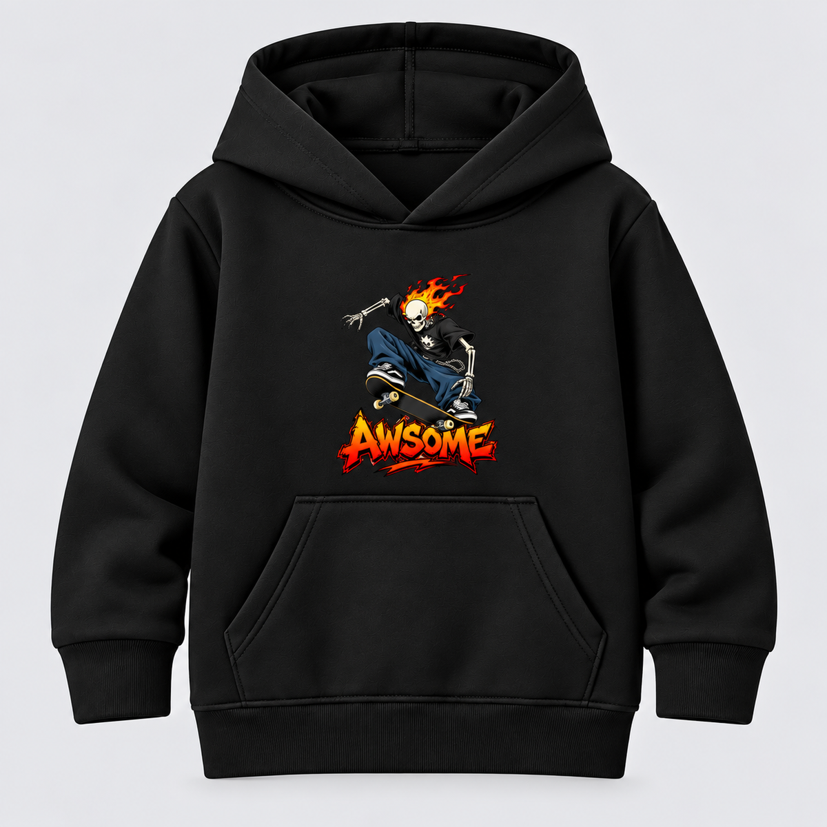 Flaming Skull Skater Hoodie Tracksuit – Black