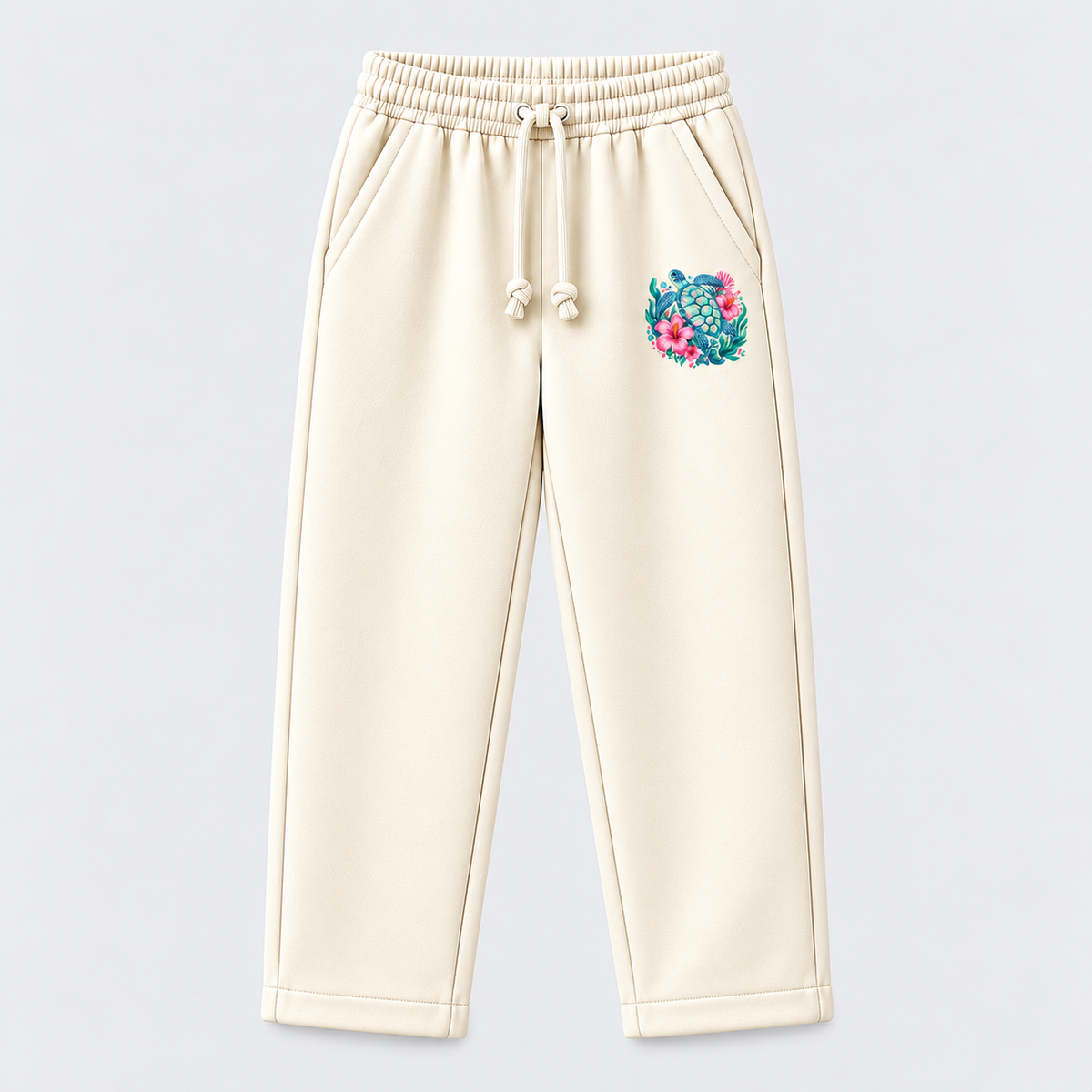 Girls' Ocean Turtle Cream Half-Zip Sweatshirt & Trouser Set