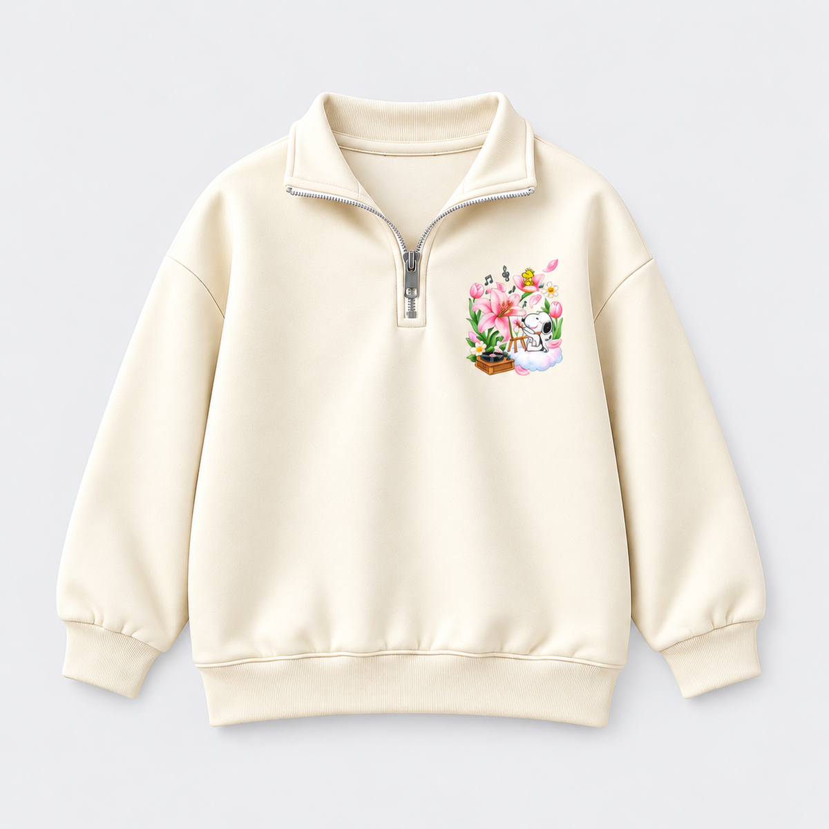 Girls' Floral Koala Cream Half-Zip Sweatshirt & Trouser Set