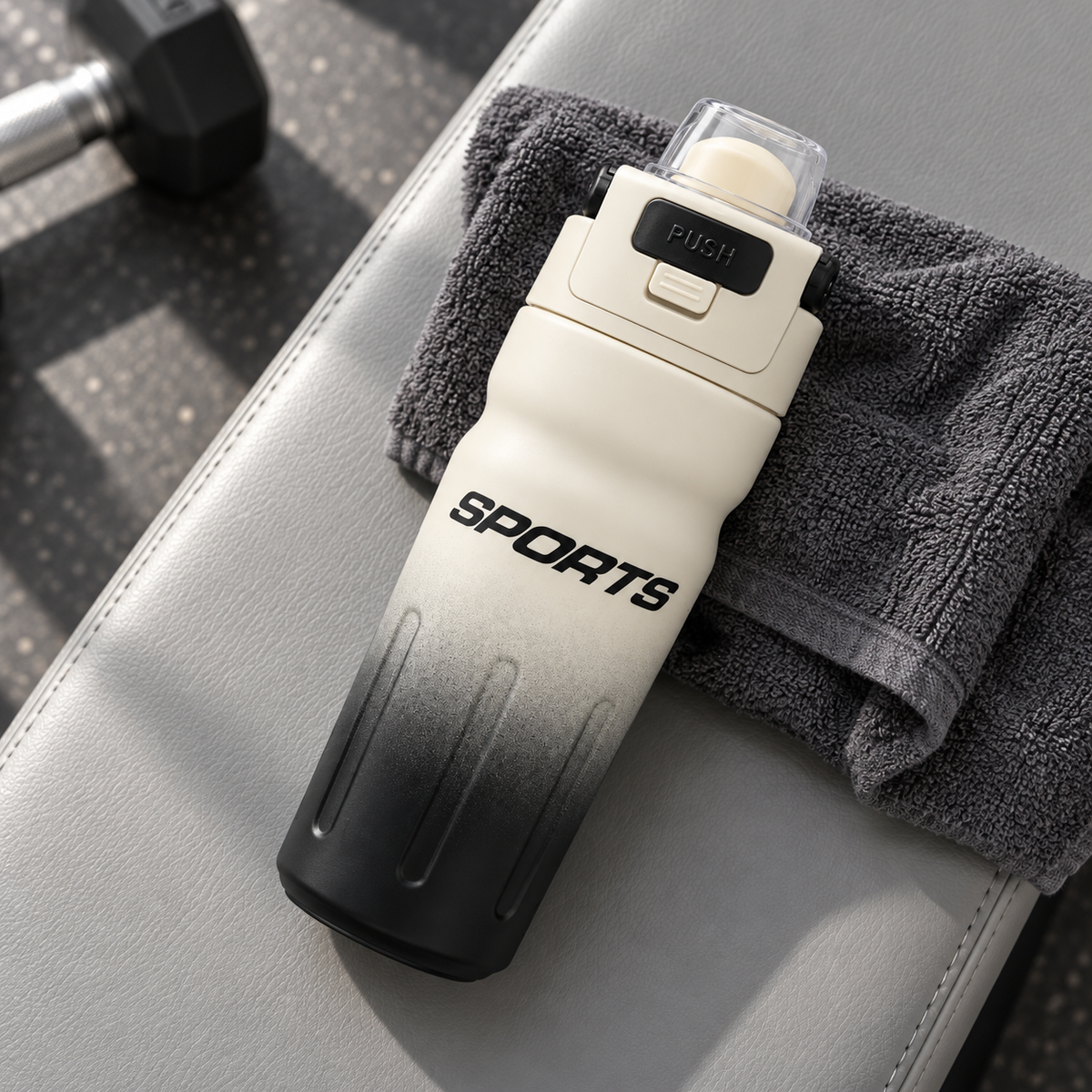 Sport Water Bottle – Cream & Black