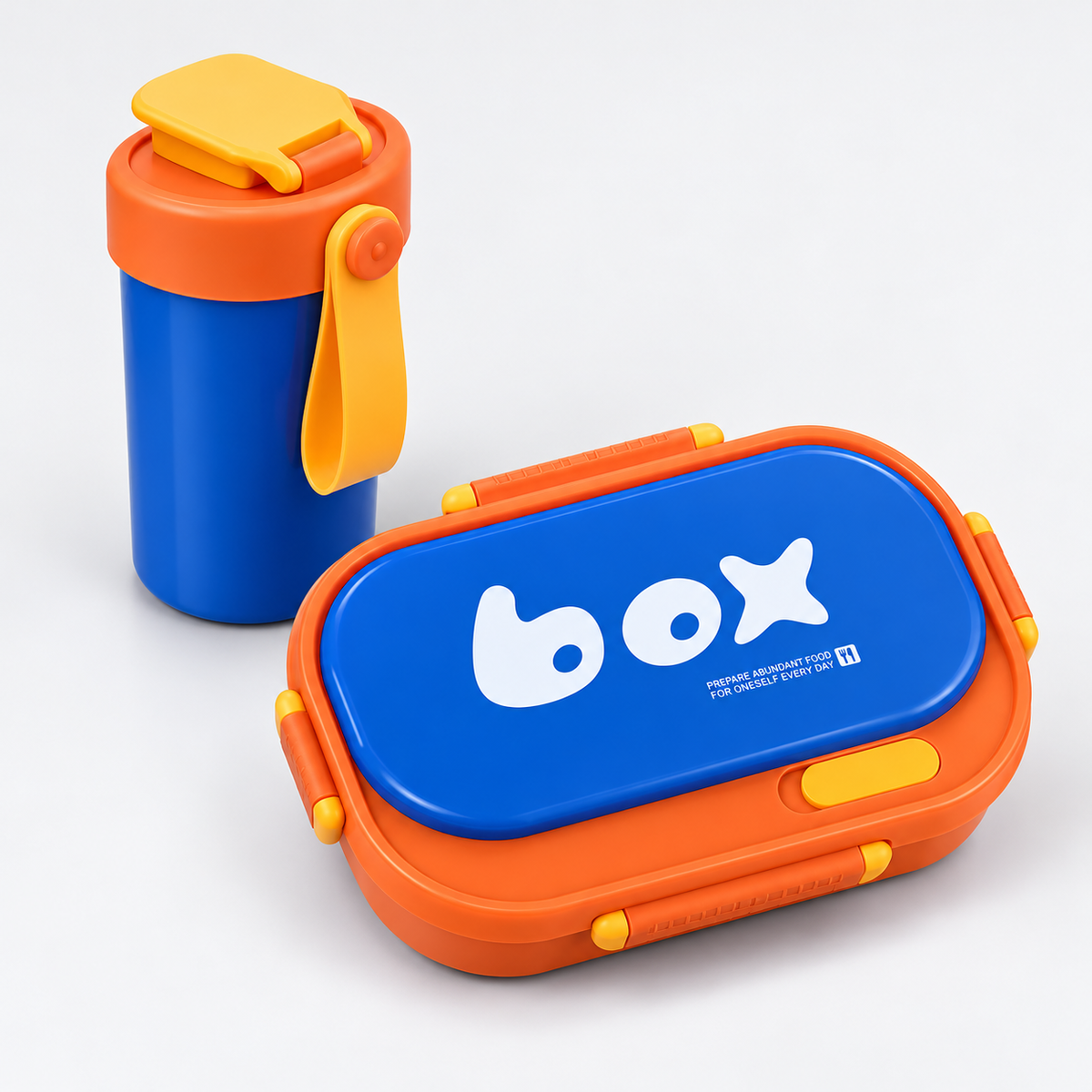 Lunch Box & Water Bottle Set – Blue & Orange