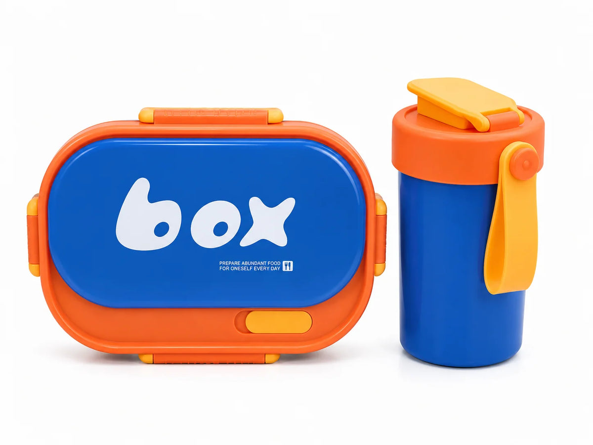 Lunch Box & Water Bottle Set – Blue & Orange
